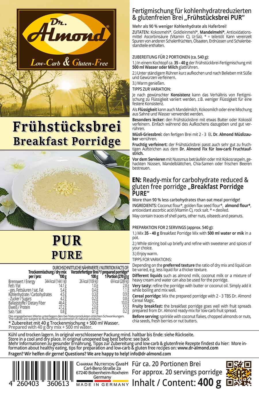 Breakfast porridge low carb glutenfree vegan PUR 400 g