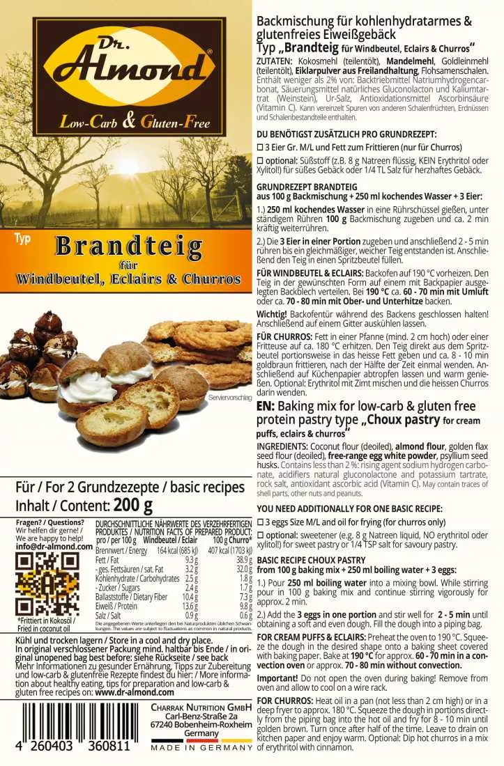 choux pastry low carb gluten free soy free paleo keto baking mix eclairs profiteroles churros protein