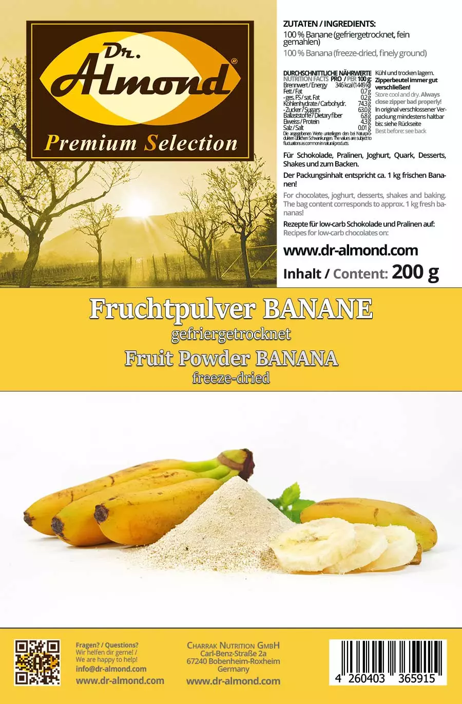 BANANA freeze-dried fruit powder 200 g - 100 % fruit | for chocolate, desserts, shakes and fluff - Image 3