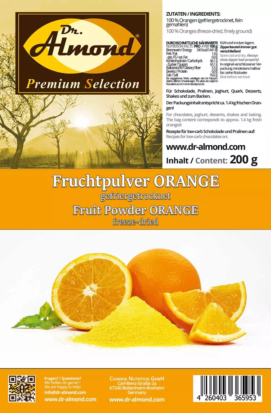 ORANGE freeze-dried fruit powder 200 g - 100 % fruit | for chocolate, desserts, shakes and fluff - Image 3